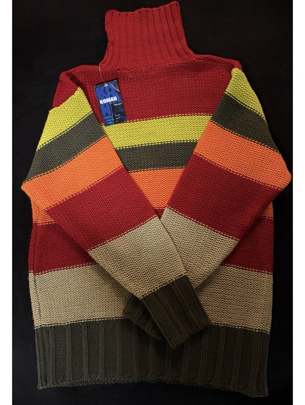 KOMAN Y2K Striped Knit Sweater L Deadstock Tagged Rare Vintage